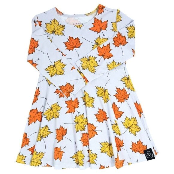 Sweet Bamboo | Swirly Girl Dress in Grey Leaves Fall | 8 - Picture 1 of 5